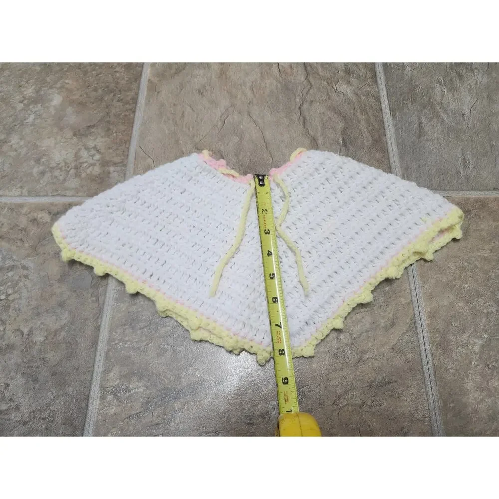 Adorable Infant Crochet Baby Outfit 3 Pc Set Poncho Bonnet Hat Handmade‎ Pastel